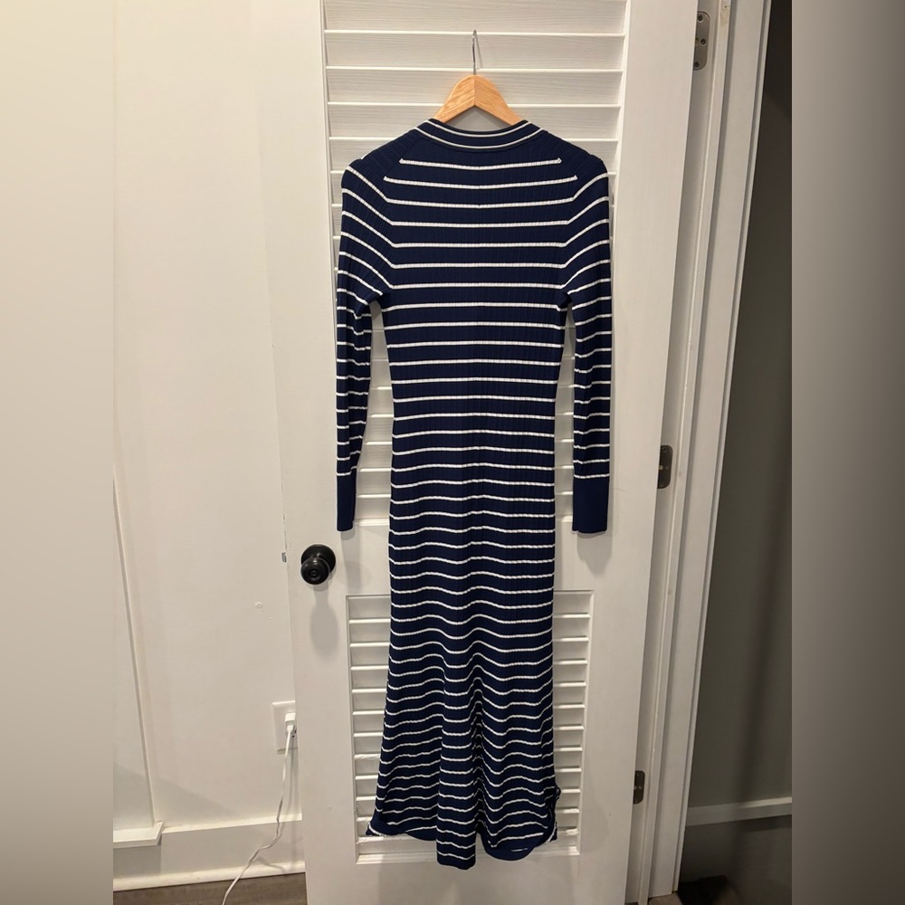 J. CREW Button-Up Sweater Dress in Stripe Navy White Midi Size Small - Picture 8 of 8